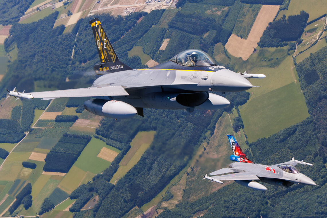Belgian Air Force F-16s in flight