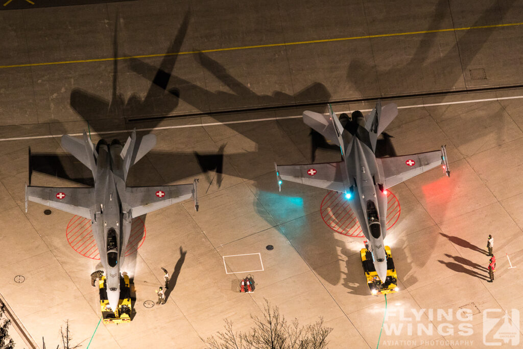 2017, F/A-18C, Hornet, Meiringen, Swiss Air Force, Switzerland, apron, cavern, night