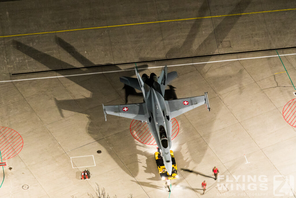 2017, F/A-18C, Hornet, Meiringen, Swiss Air Force, Switzerland, apron, cavern, night