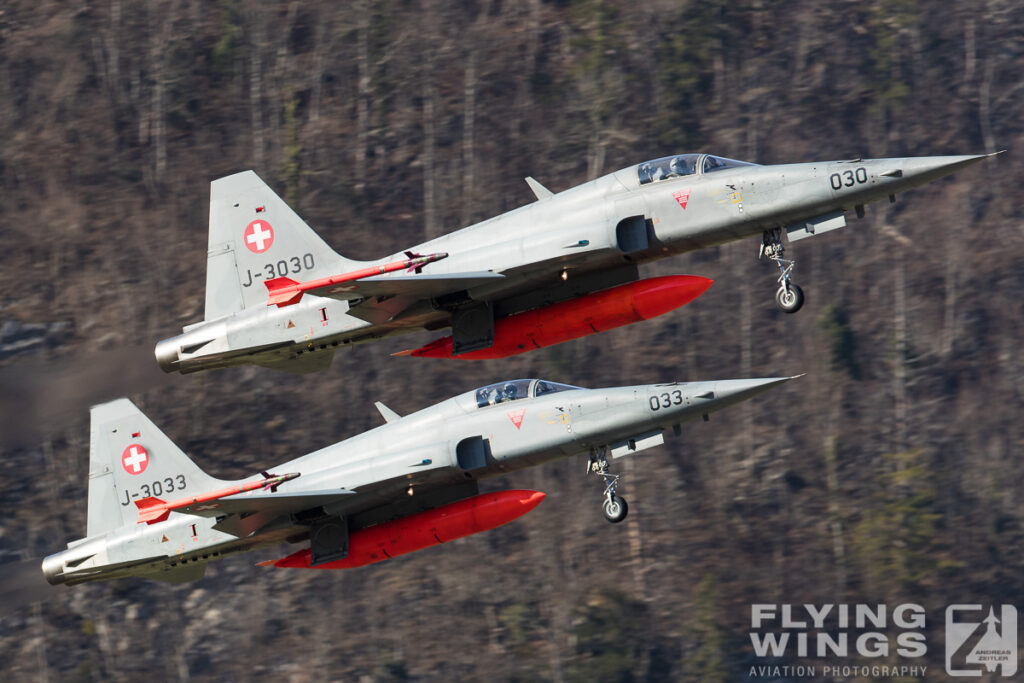 2017, F-5, F-5E, Meiringen, Swiss Air Force, Switzerland, TIger, formation, snow, take-off