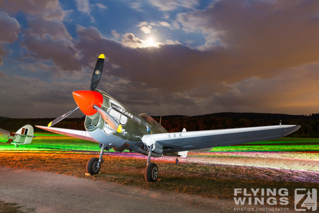 2016, Curtiss, FC, Hahnweide, P-40, airshow, moon, night