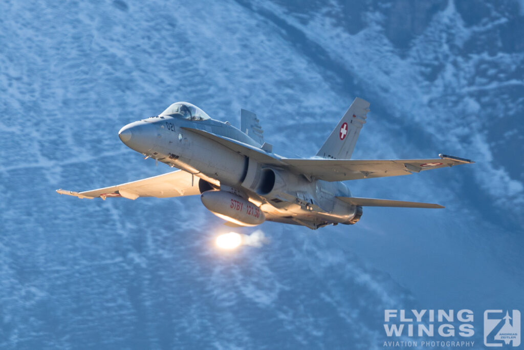 2017, Axalp, F/A-18, Hornet, KP, Swiss, Switzerland, flares, snow