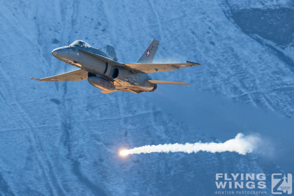 2017, Axalp, F/A-18, Hornet, KP, Swiss, Switzerland, flares, snow
